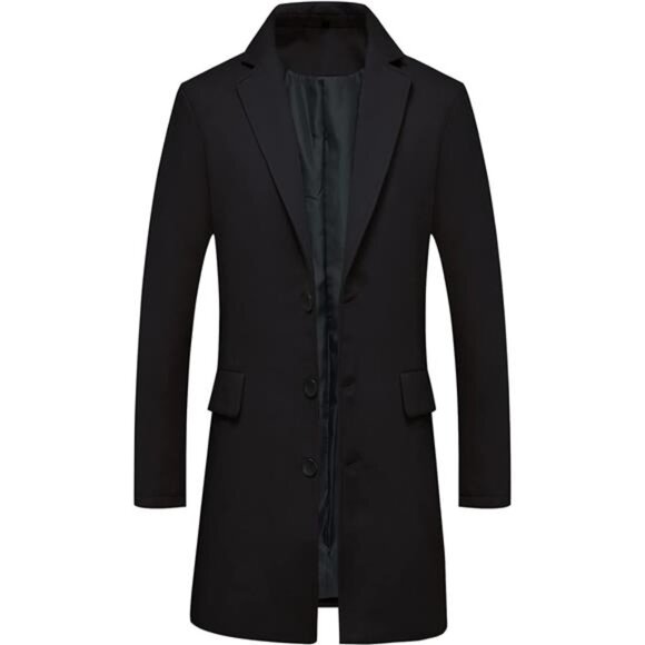 Men's Classic Wool Trench Overcoat Single Breasted Mid Long Wool Blend Top - Picture 1 of 8